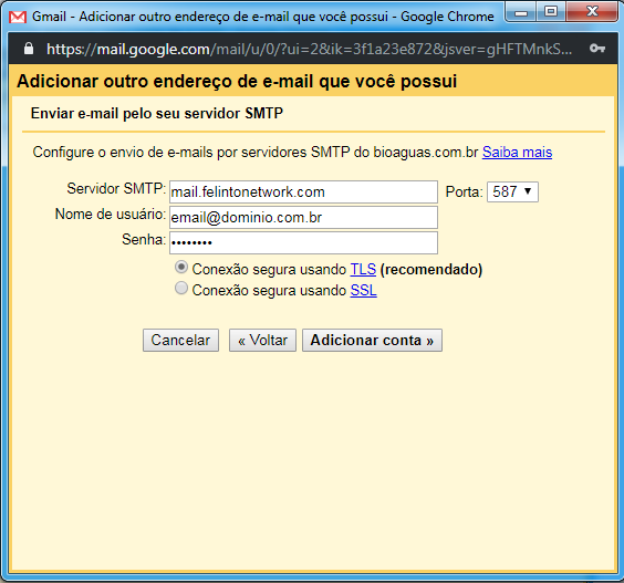 Dados do servidor SMTP